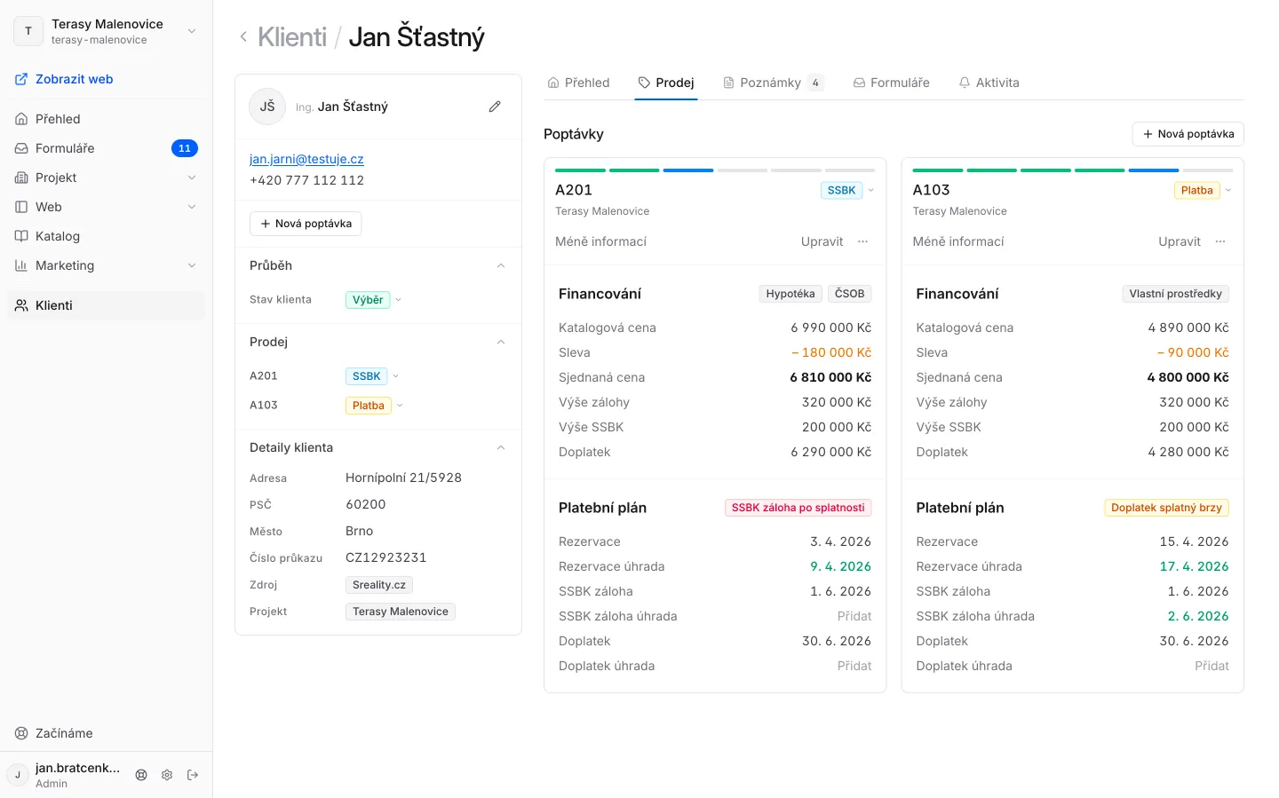 CRM přehled leadů a rezervací v Urbanlist