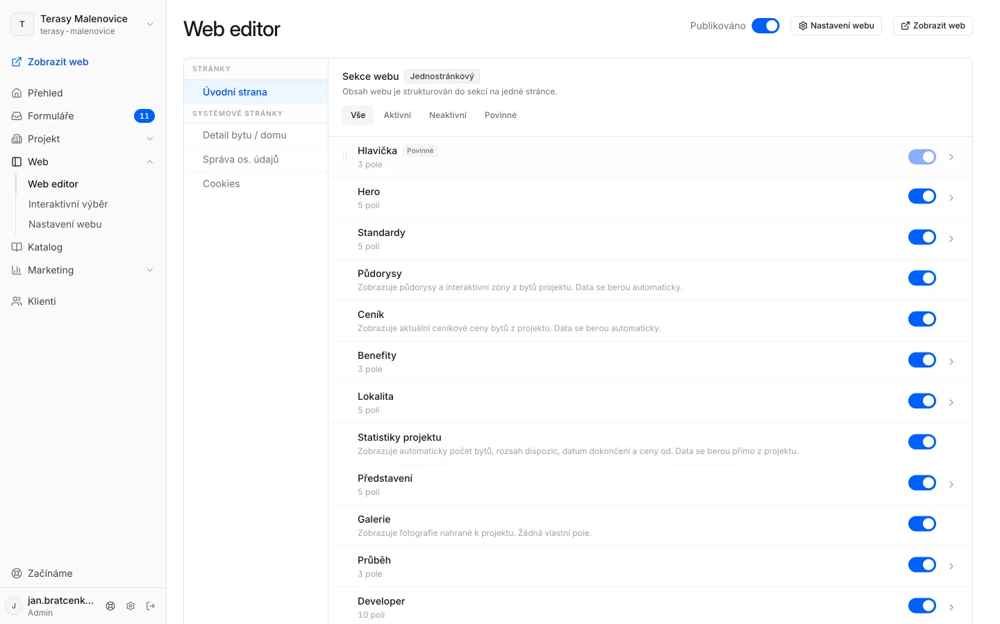 Web editor pro správu prodejního webu projektu